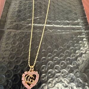 Elegant Gold and Pink Pendant Necklace perfect for Valentine’s Day.